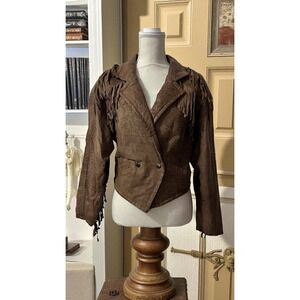 Chia‎ Vintage Brown Leather Fringe Cropped Western Biker Cowgirl Chic Jacket S